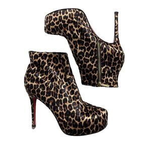 Janilyn Ankle Booties Leopard Print Zip-Up Tan Brown Size 7